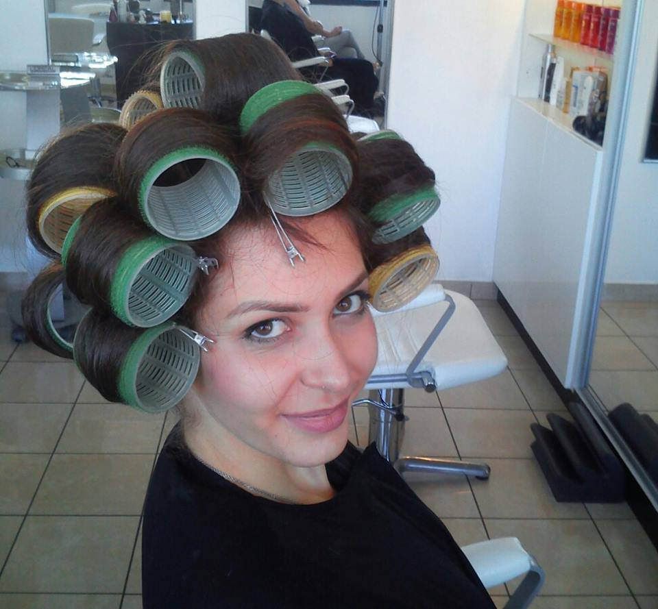 housewife in curlers