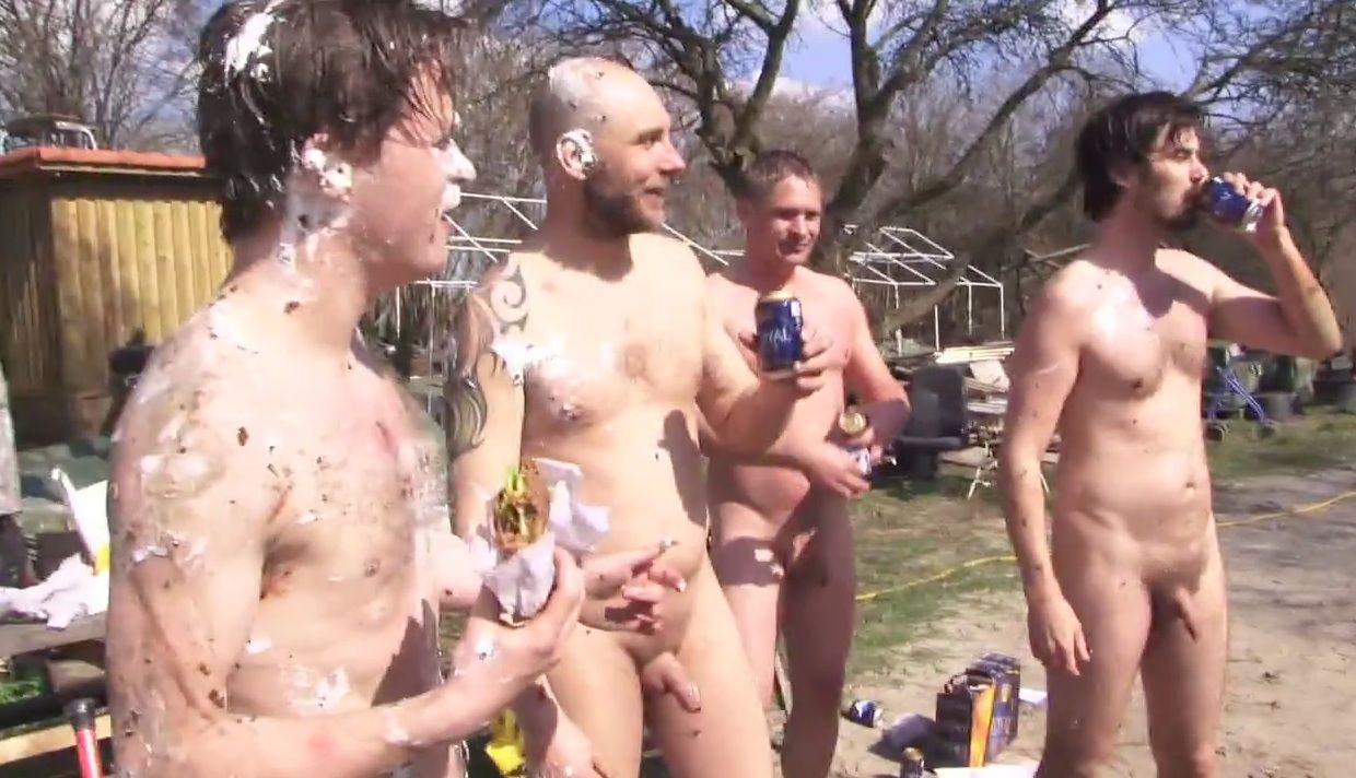 Naked men at nudist resorts
